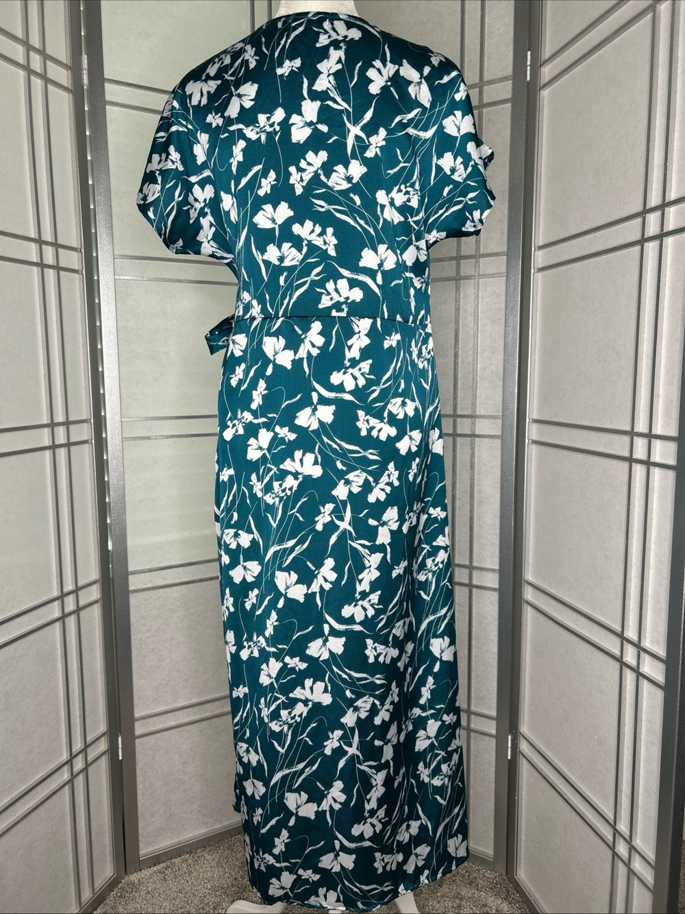 Joie de Vivre Women’s Floral Print Wrap Dress Size XL teal White Short Sleeve - Picture 9 of 13
